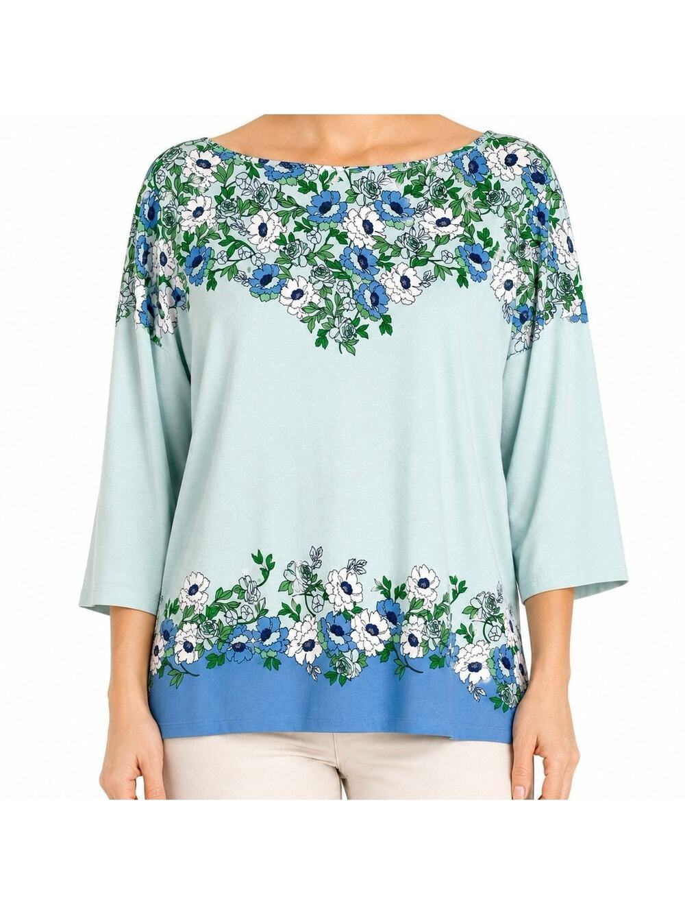 NEW NWT Talbots Plus Size 3X Floral Tropical Blue Summer Pretty Blouse Shirt Top